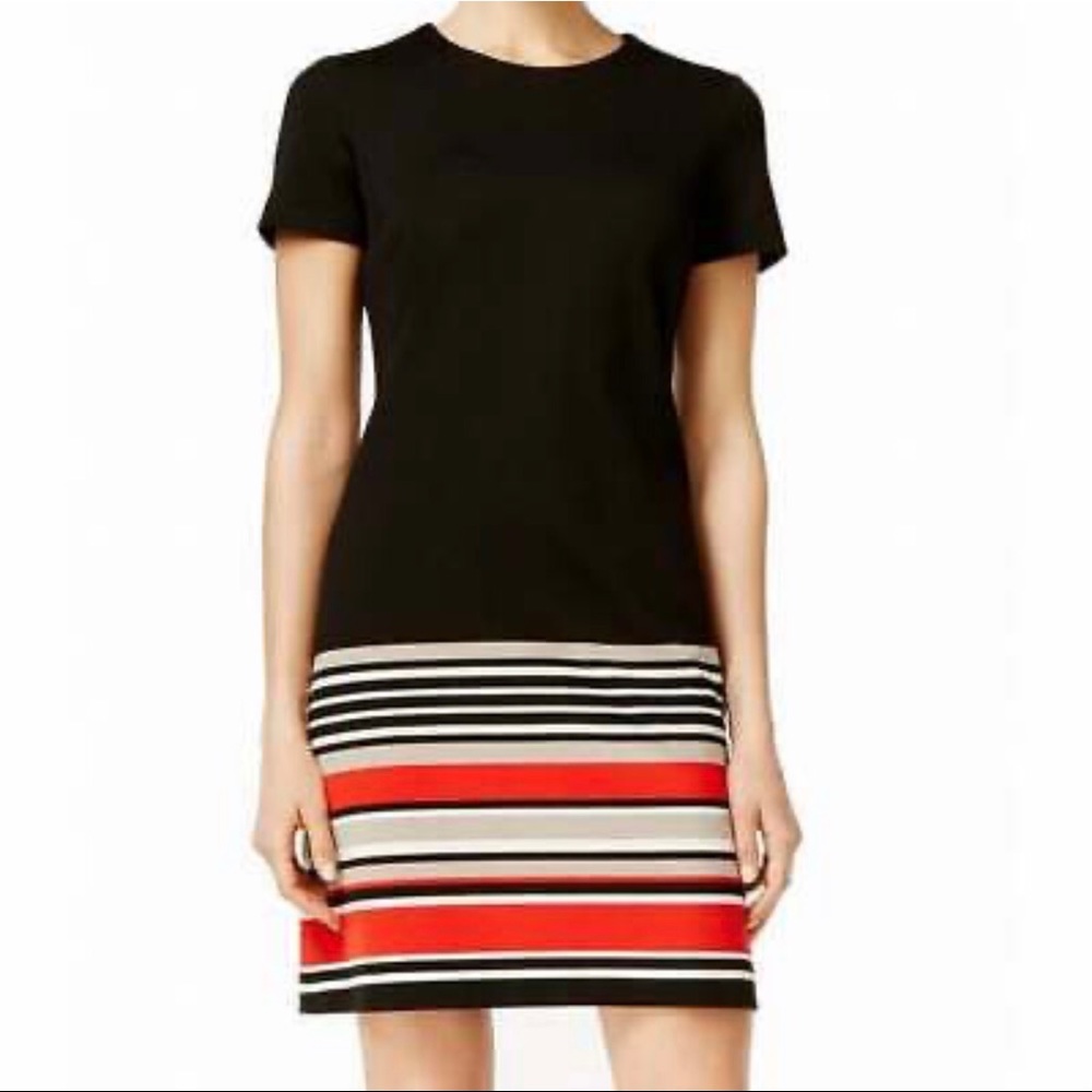Calvin Klein Dress Short Sleeve Black Stripe Sz 2